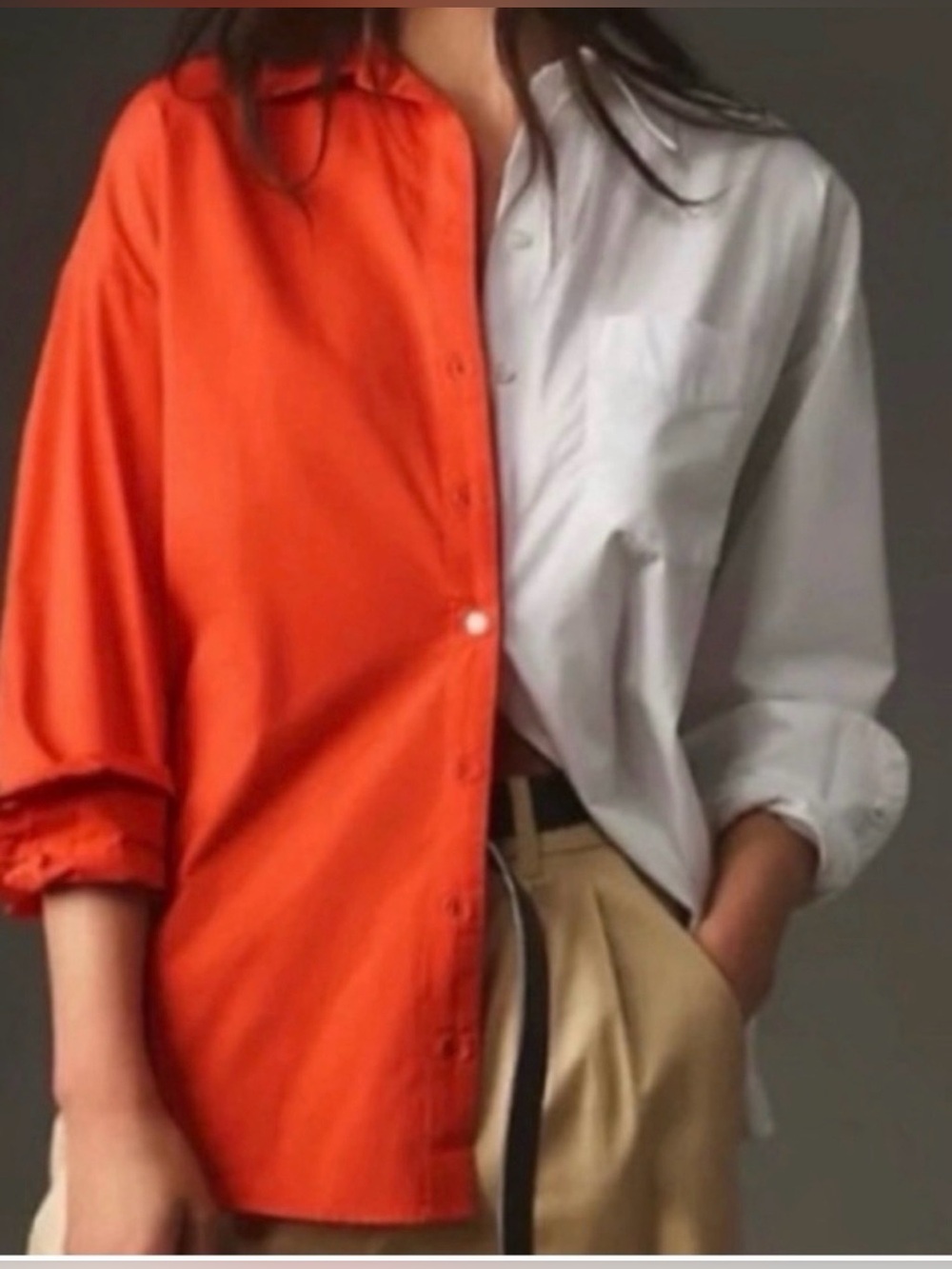EUC Maeve by Anthropologie Oversized Colorblock Orange Button Down Shirt X-Small